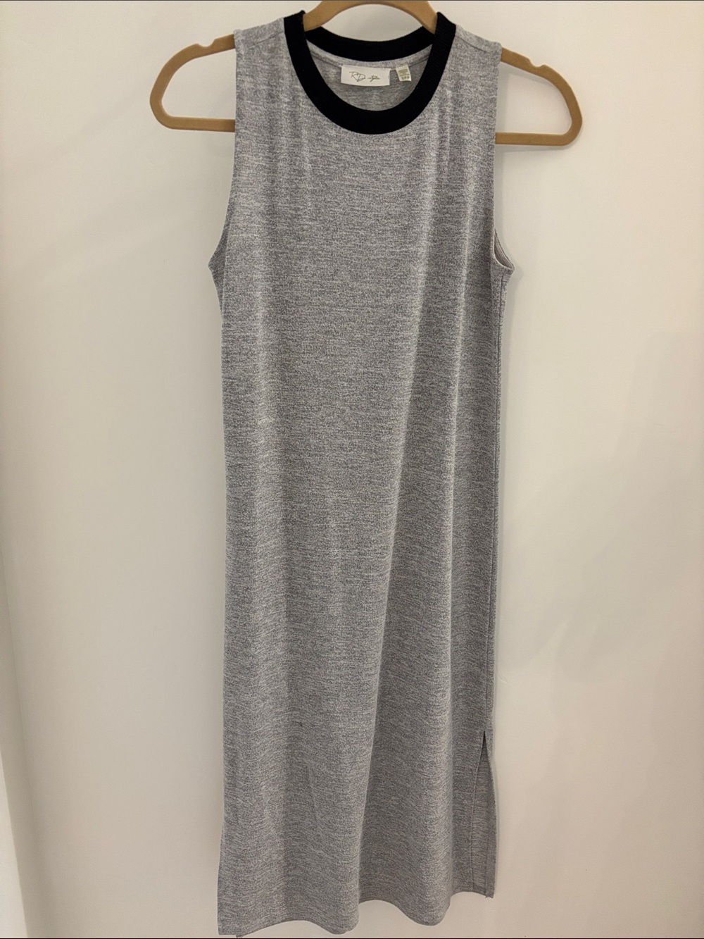 RD Style Sleeveless Heather Gray Midi Dress with Black Neck Trim